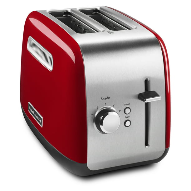 KitchenAid 2-Slice Red and Silver Toaster Removable Cord Storage Extra Wide Slot